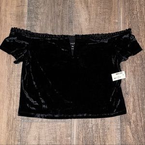 NWT Aeropostale Black Velvet Off Shoulder Crop Top